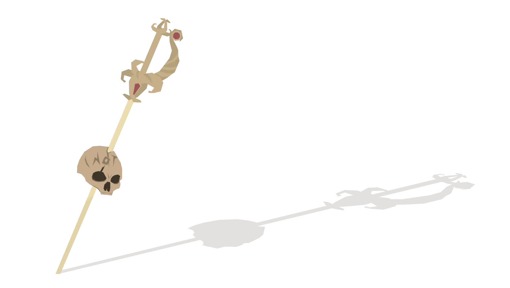 Calavera clavada en un estoque dorado que está clavado en el suelo.